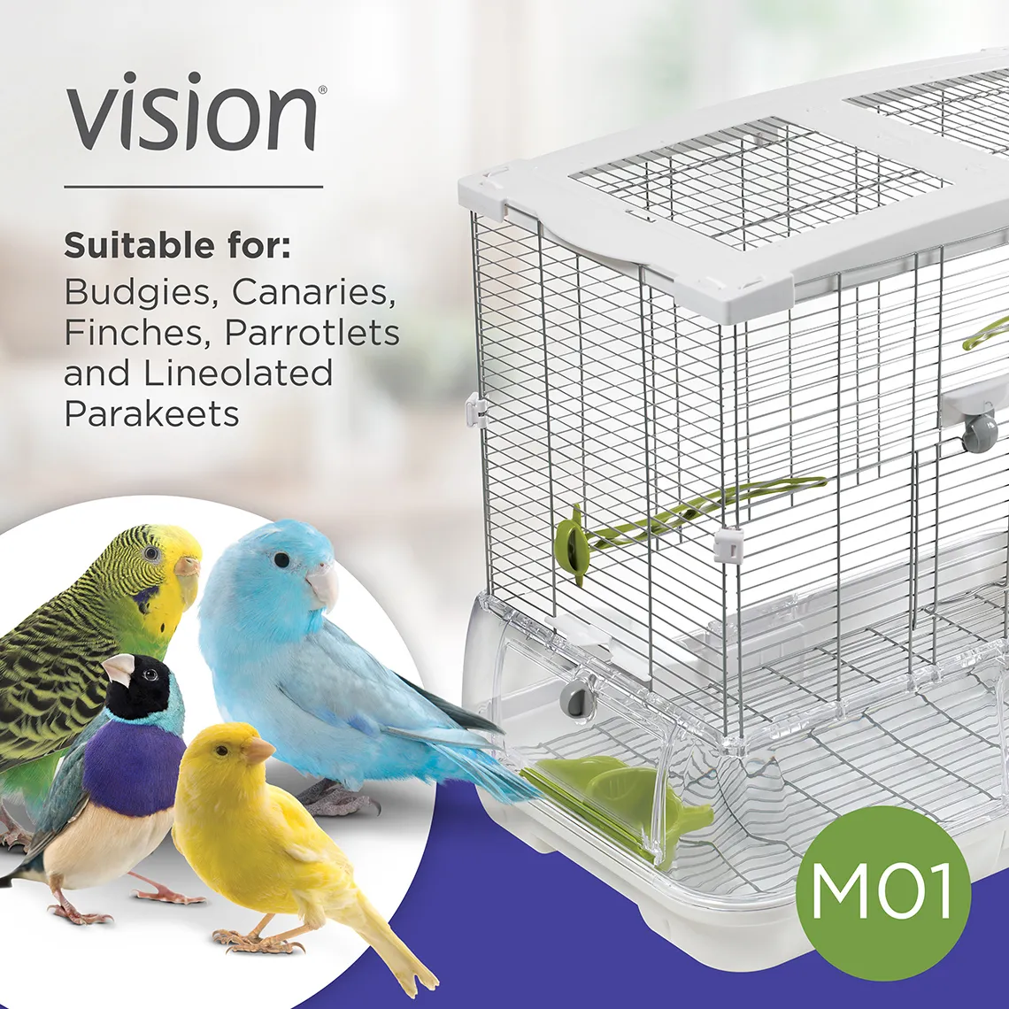 Vision S01 Wire Bird Cage, Bird Hoe For Budgies, Finches And Canaries