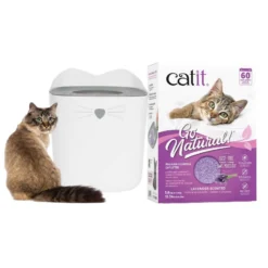 Catit Cat Litter Box with Lavender Cat Litter Combo | Easy Clean Hooded Litter Box + Lavender Scented Clumping Cat Litter | Odor Control, Low Dust, Leak-Proof Design