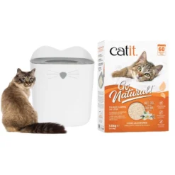 Catit Litter Box Combo with Vanilla Cat Litter | Odor Control Clumping Litter + Easy Clean Hooded Litter Box for Cats