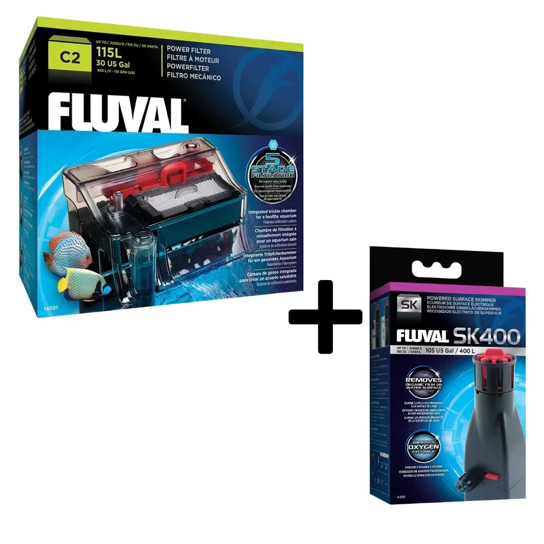 Fluval C2 hang on back power filter and SK400 surface skimmer aquarium combo pack