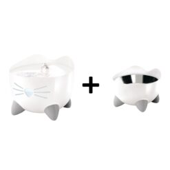 Cat water fountain with free feeding dish