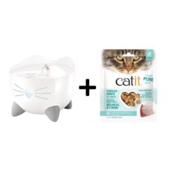 Cat water fountain with free freeze dried treats for cats