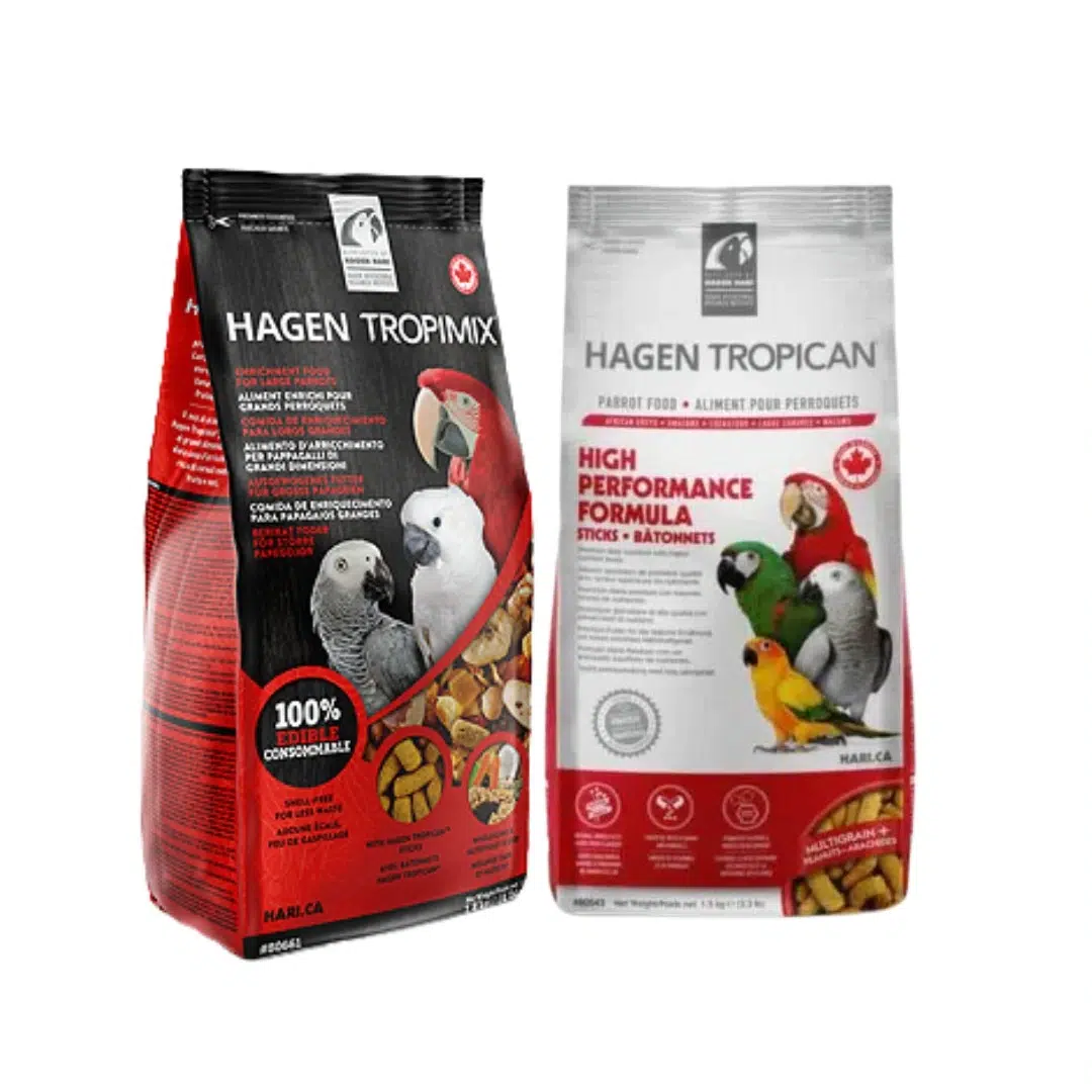 HARI Tropimix Large Parrots and Hagen Tropican High Performance bird food combo pack