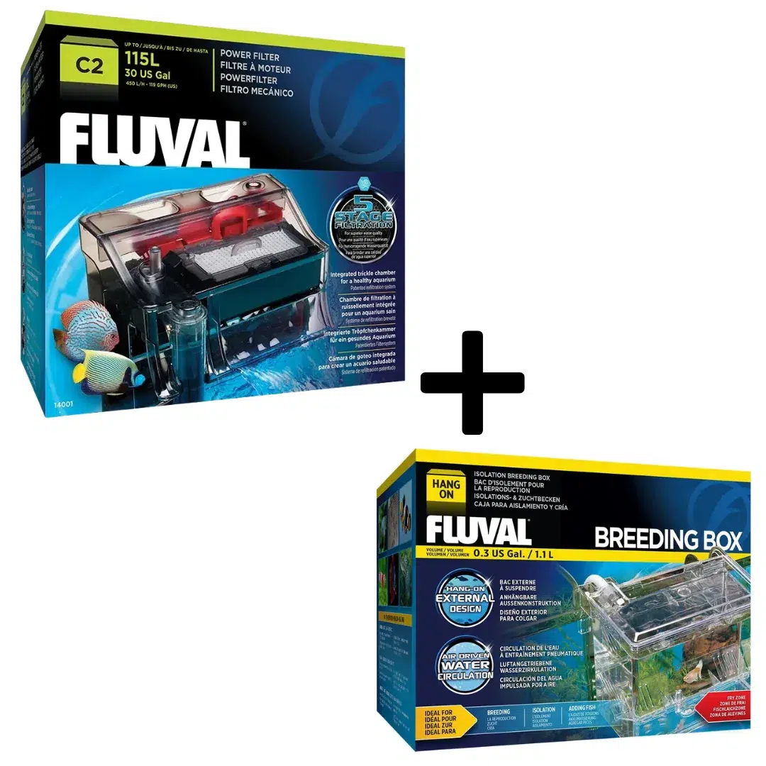 Fluval C2 hang on back power filter and external multi chamber hang on breeding box combo pack