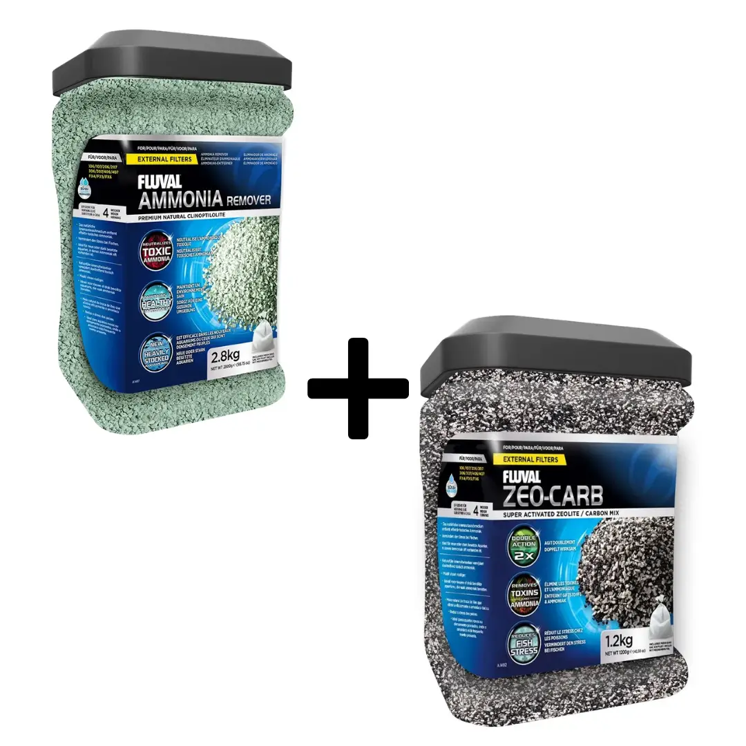Fluval bulk ammonia remover 2800g and Fluval Zeo-Carb 1200g dual action filter media combo pack