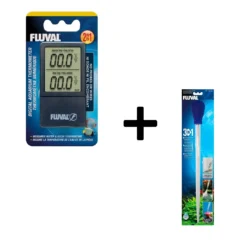 Fluval 3-in-1 waste remover feeder and 2-in-1 digital aquarium thermometer maintenance combo pack