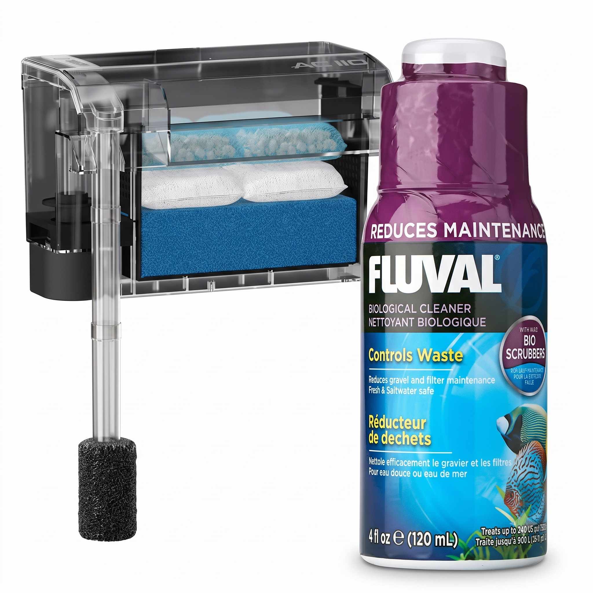 AquaClear 110 Power Filter and Fluval Bio Clear Water Treatment Combo