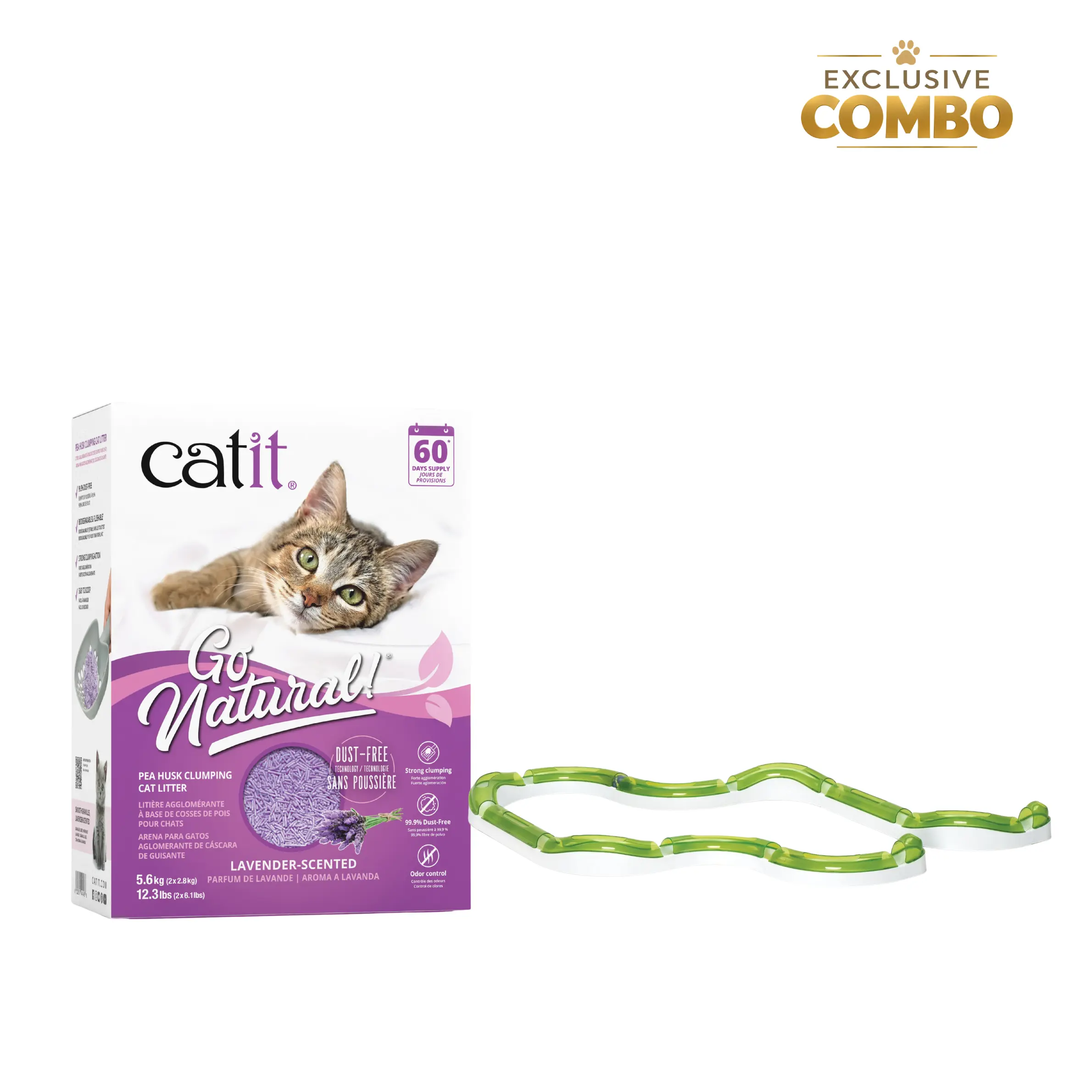 cat litter and toy