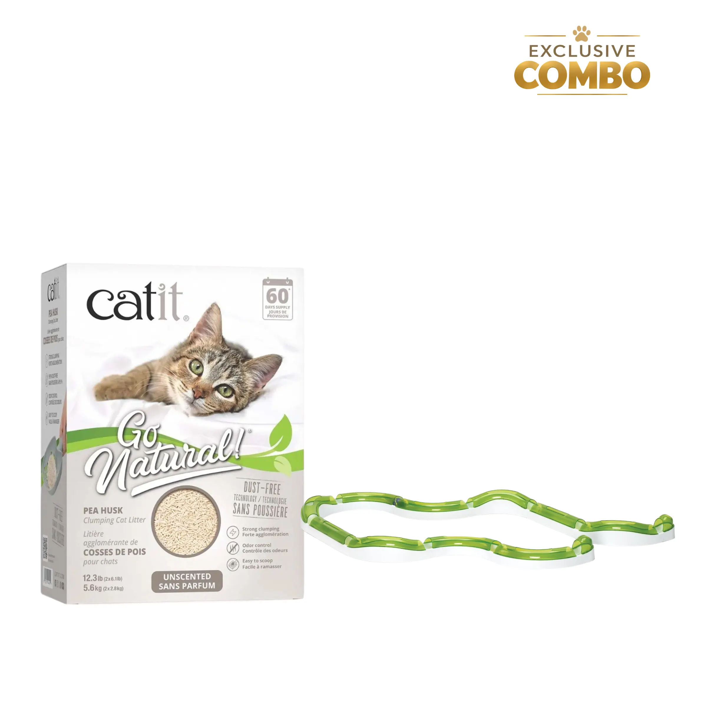 cat litter and toy